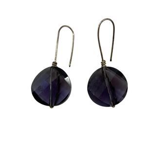 Silvertone and Faceted Acrylic Purple Pierced Fishhook Earrings 1.5" Drop